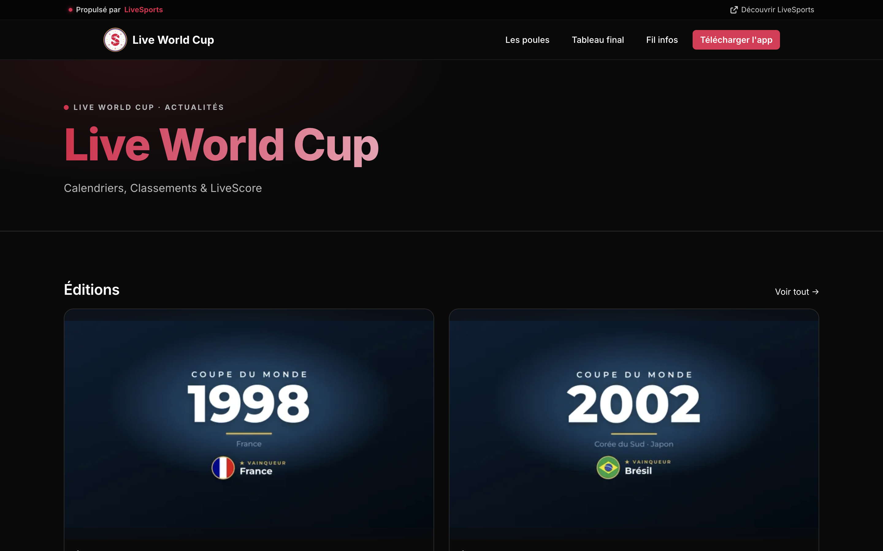 La fonctionnalité retirée du site vitrine, désormais portée par notre propre brique CMS — Appli en Direct, alimentée par LiveSports.